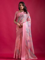 Rose Pink Linen Silk Digital Print Saree